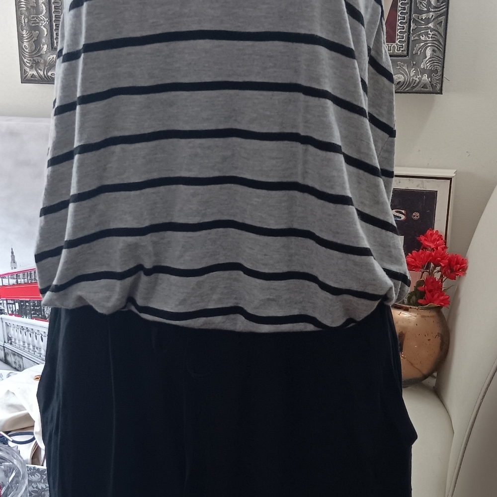 Barneys New York Jumpsuit Size Large L Rayon spandex striped black gray